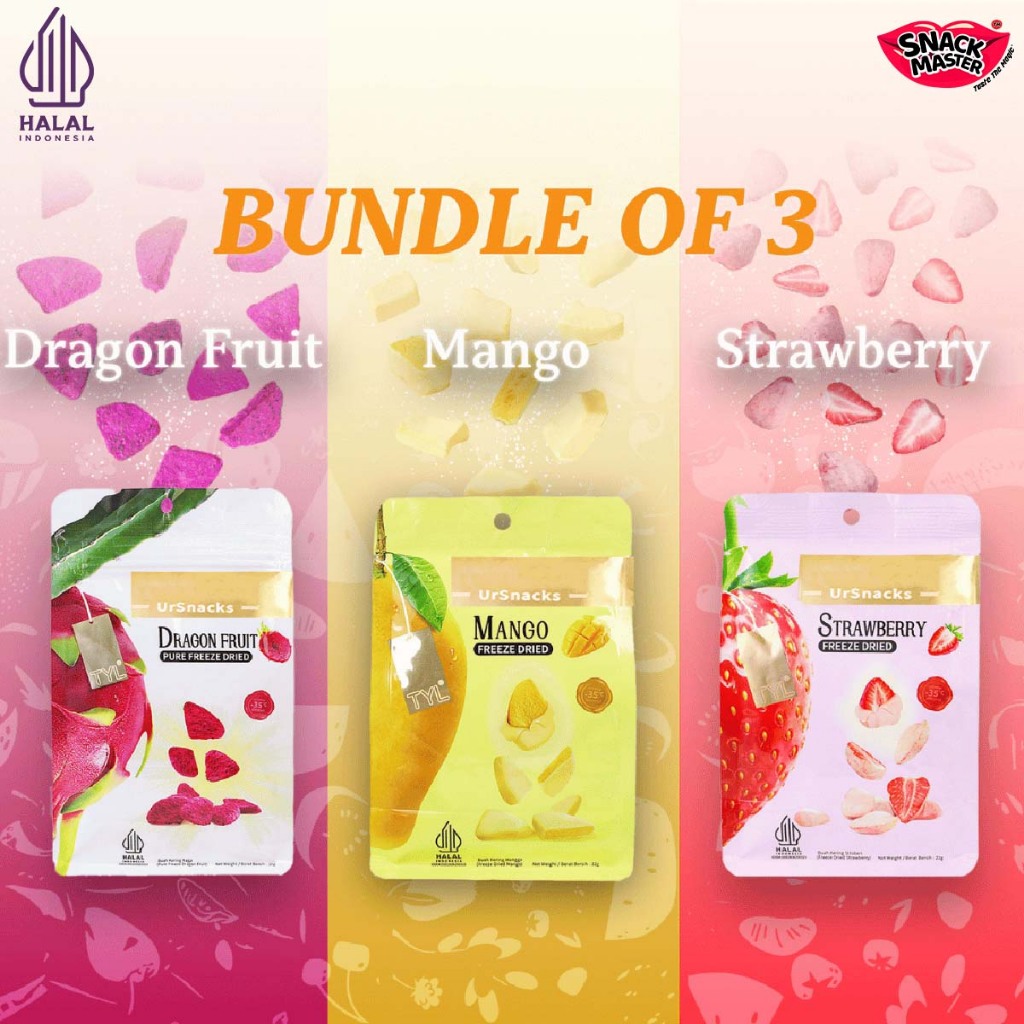 

(BUNDLING MIX 3 PCS ) URsnack 3 Mix Rasa Mangga,Strawberry dan Buah Naga Snack Makanan Buah Kering Halal Rasa Buah Asli Lezat Enak Bergizi Aman di Konsumsi