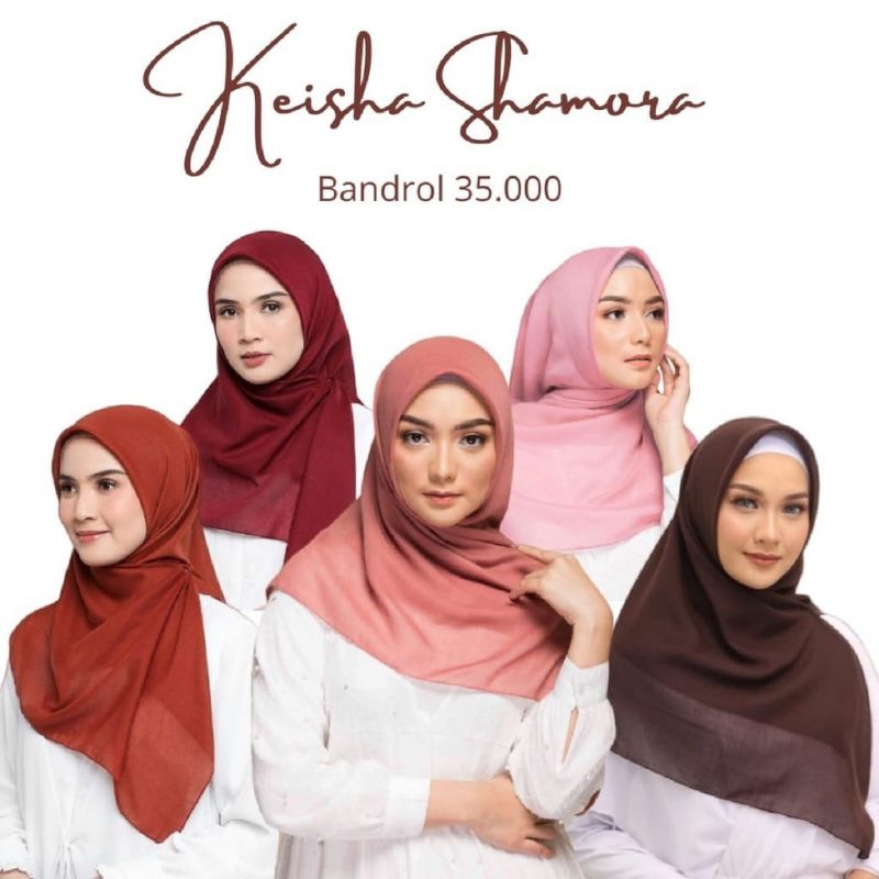 Elzatta Keisha Shamora Kerudung Segiempat Scraft Scraf Polos Jilbab Warna Hitam Putih Merah Coklat U