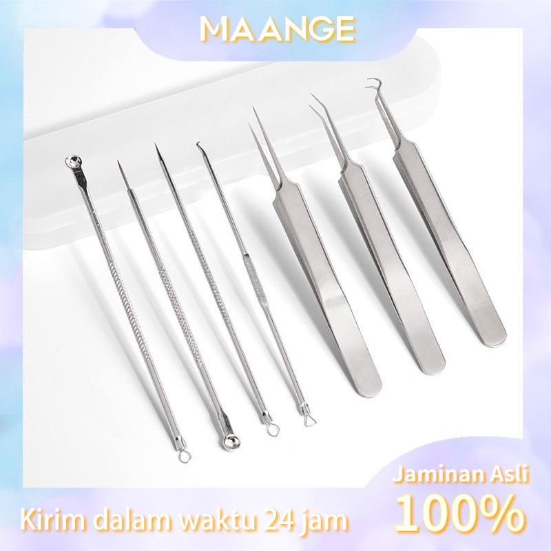 sHopYi- MAANGE 7Pcs/Set Alat Cabut Komedo Jerawat Pori Jerawat Pinset Komedo Stainlees Steel Dengan