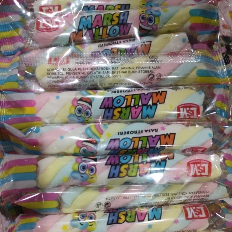 

marshmallow kepang panjang rasa stroberi isi 30 pcs