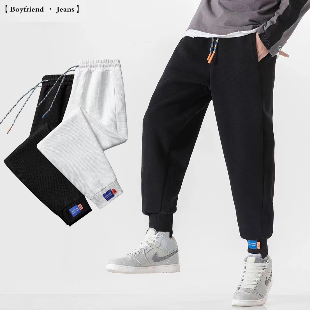 【Boyfriend · Jeans】Tinggi 150-165 cm celana panjang pria korean style celana wafel panjang pria cela