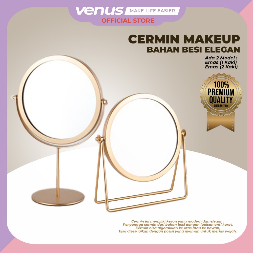 Kaca Rias Make Up / Cermin Rias Meja Bulat / Make Up Mirror / Kaca Elegan dan Minimalis / Cermin Bes