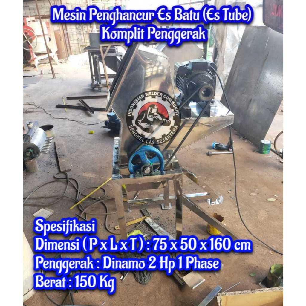 Mesin Penghancur Es Batu (Es Tube) Komplit Penggerak