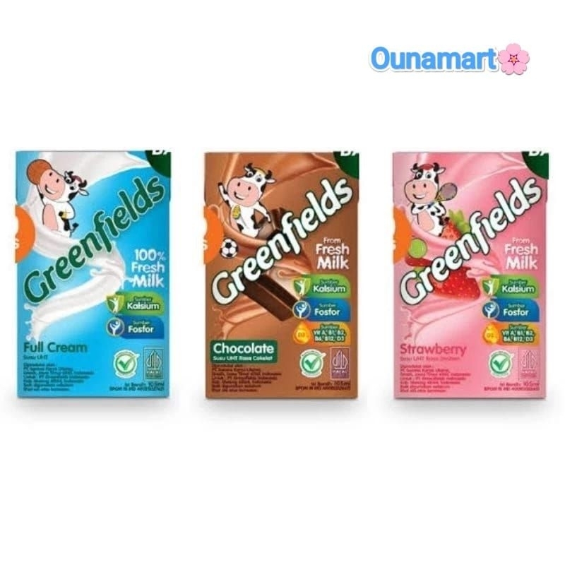 

GREENFIELD SUSU UHT FULL CREAM/ COKLAT/STRAWBERRY 105ML KARTON