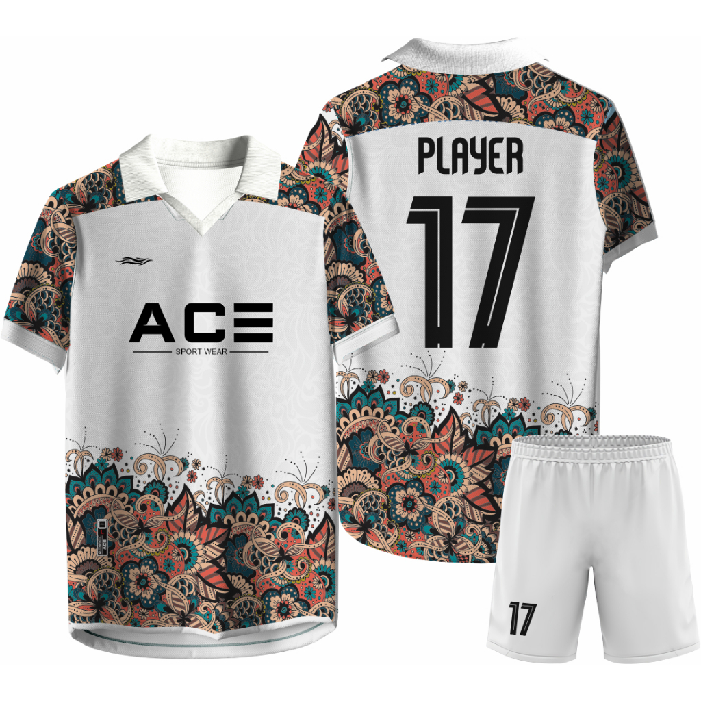 Jersey Futsal Arabesque Pattern Bunga Jersy Futsal Custom Team Kerah Full Printing Nama