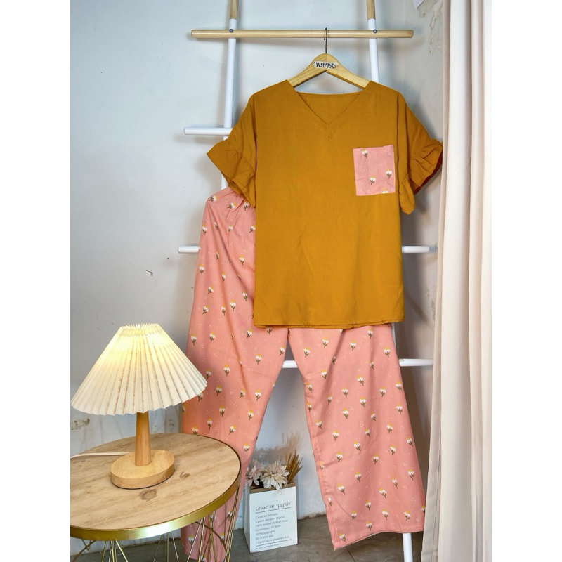 TALIA SET RUFFLE JUMBO/SET VNECK RAYON/ONESET RUFFLE/BAJU TIDUR RAYON