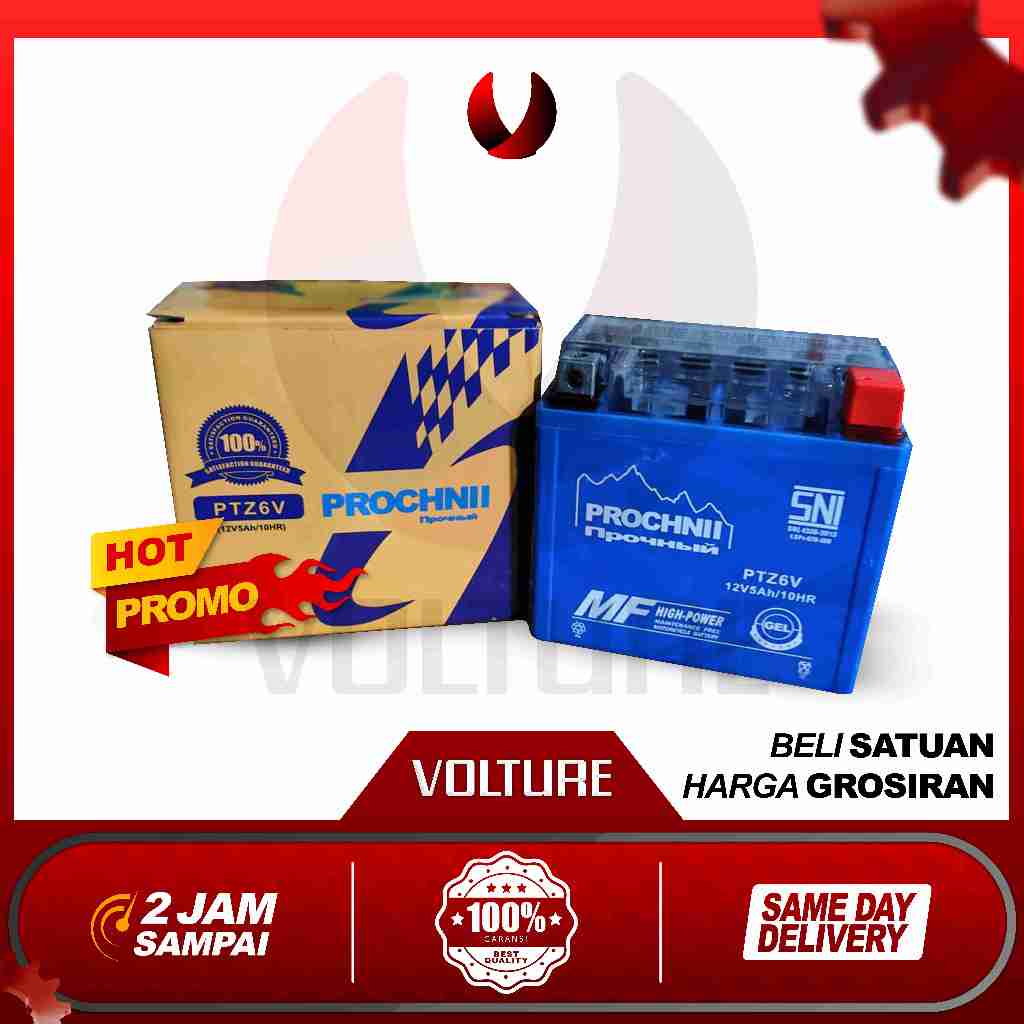 Aki Motor Grosir Prochnii Gell GTZ6V/PTZ6V 5Ah 12V - Cocok untuk berbagai motor matic dan bebek.
