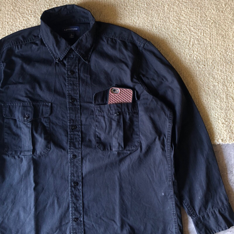 PRELOVED KEMEJA WORK SHIRT / TARTICAL/ MILLYTARY DOUBLE POCKET BLACK NOT UNIQLO