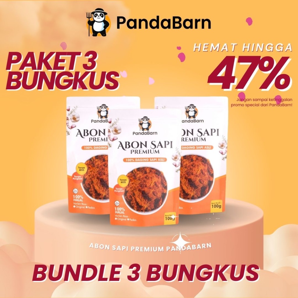 

Abon Sapi Halal Premium Rasa Original PandaBarn - 100 gram (Paket 3 Bungkus)