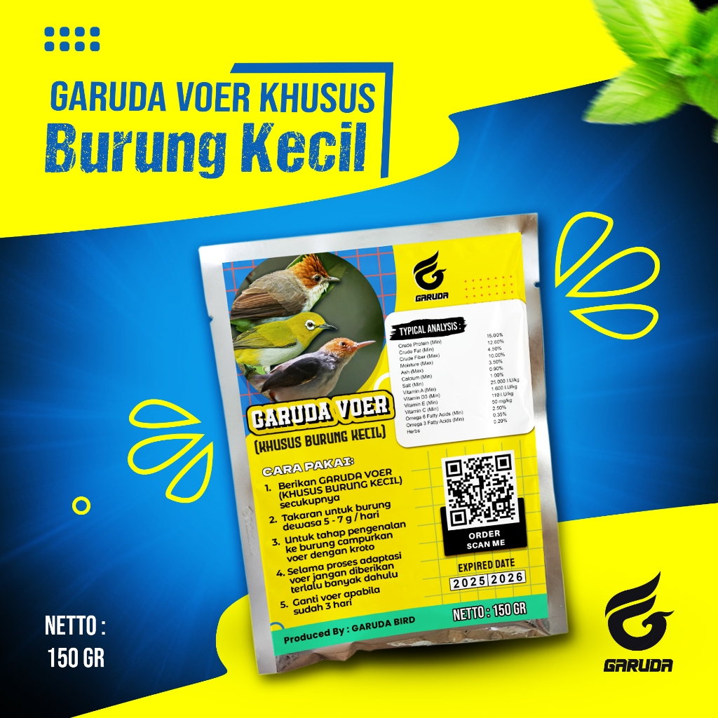VOER BURUNG KECIL | VOER HARIAN | VOER NUTRISI KOMPLIT | GARUDA VOER HARIAN KHUSUS BURUNG KECIL | GA