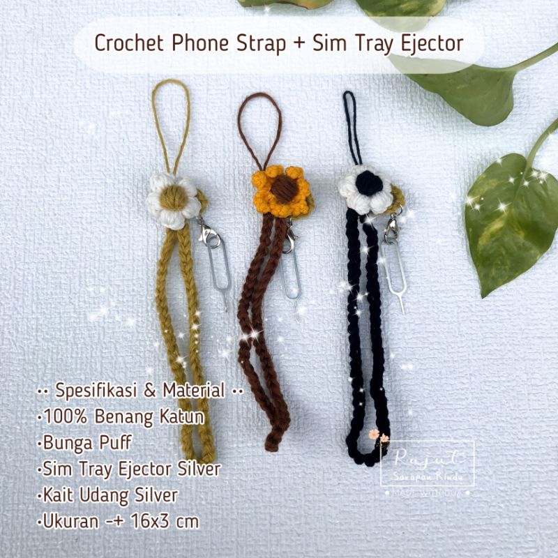 Phone Strap + Sim Tray Ejector 16*3 cm | Tali Hp Rajut + Tusuk Sim Card