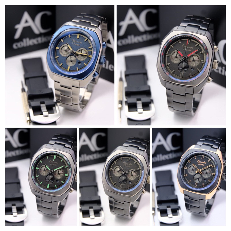 JAM TANGAN PRIA ALEXANDRE CHRISTIE AC 6666 MC / AC6666 / 6666 ORIGINAL CHRONOGRAPH FREE STRAP RUBBER