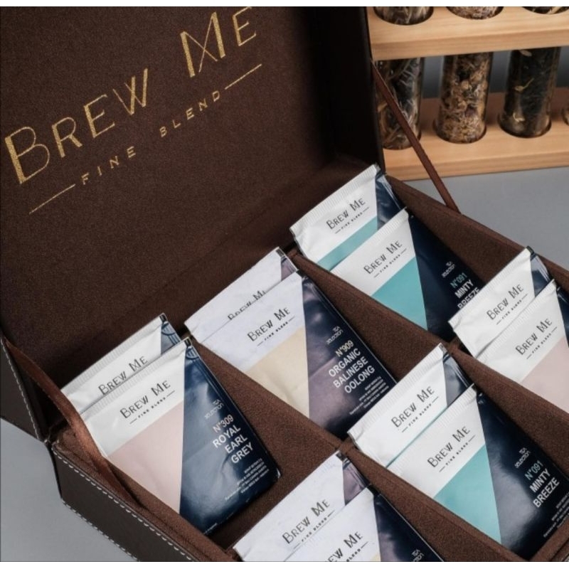 

Brew Me Fine Blend Tea Royal Earl Grey Jasmine Green Oriental Green Tea Organic Balinese Oolong English Breakfast Tea per sachet Teabags Teh Brew Me