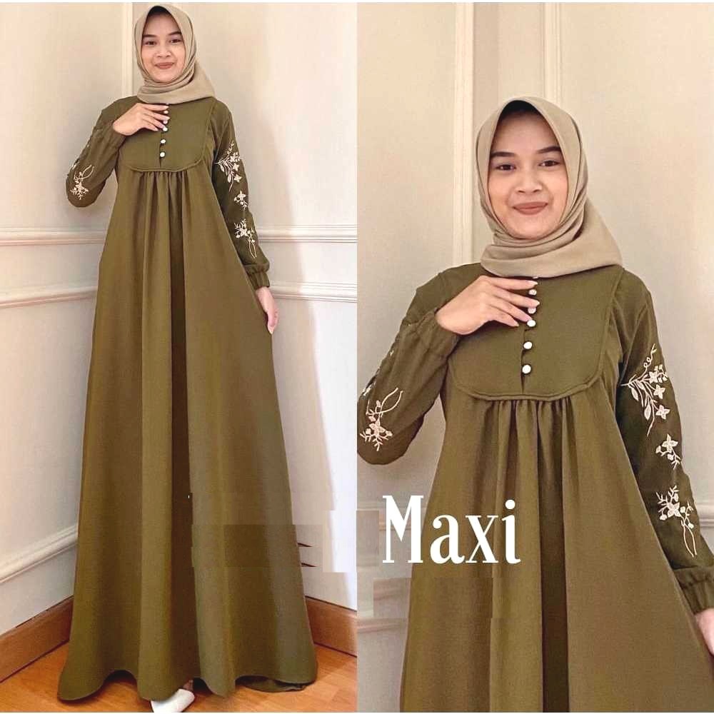 Gamis / Dress Maksi Bordir Kondangan Lebaran Armi Army Cantik Lucu Jumbo 4XL 5XL 5L 6L LD 140 LD 150