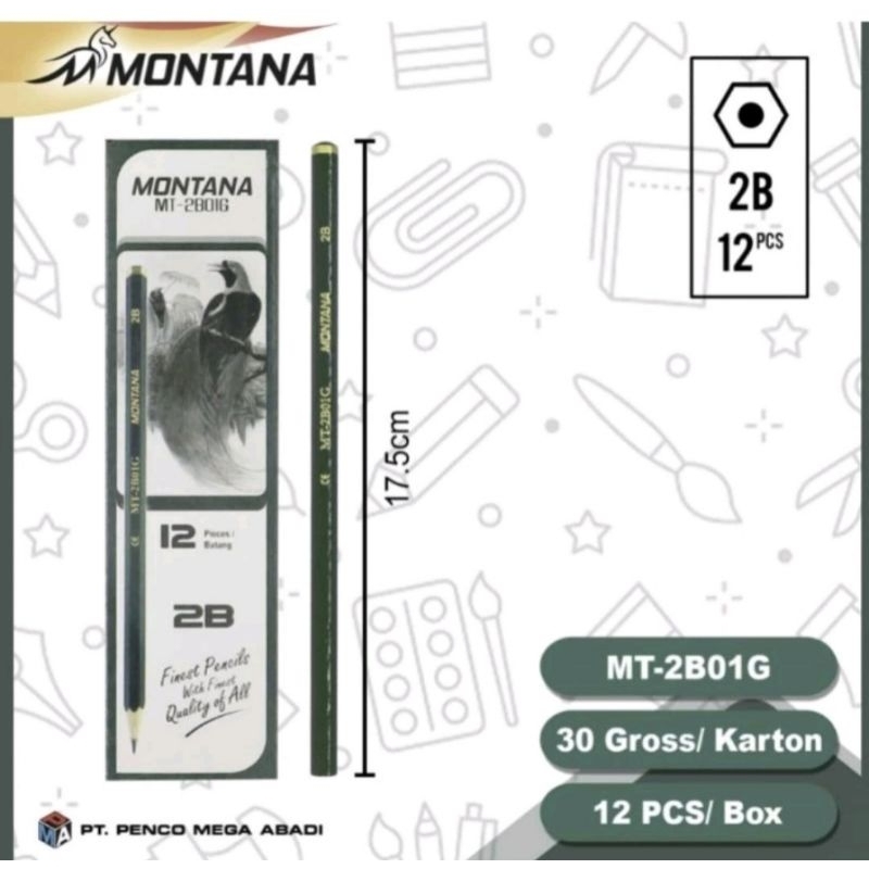 

ALAT TULIS PENSIL KAYU 2B MEREK MONTANA ( 1 PAK ISI 12 PCS)