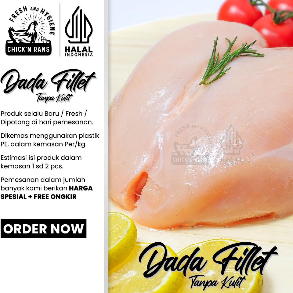 

Produk Terbatas Daging Ayam Dada Fillet Boneless Tanpa Kulit 1kg