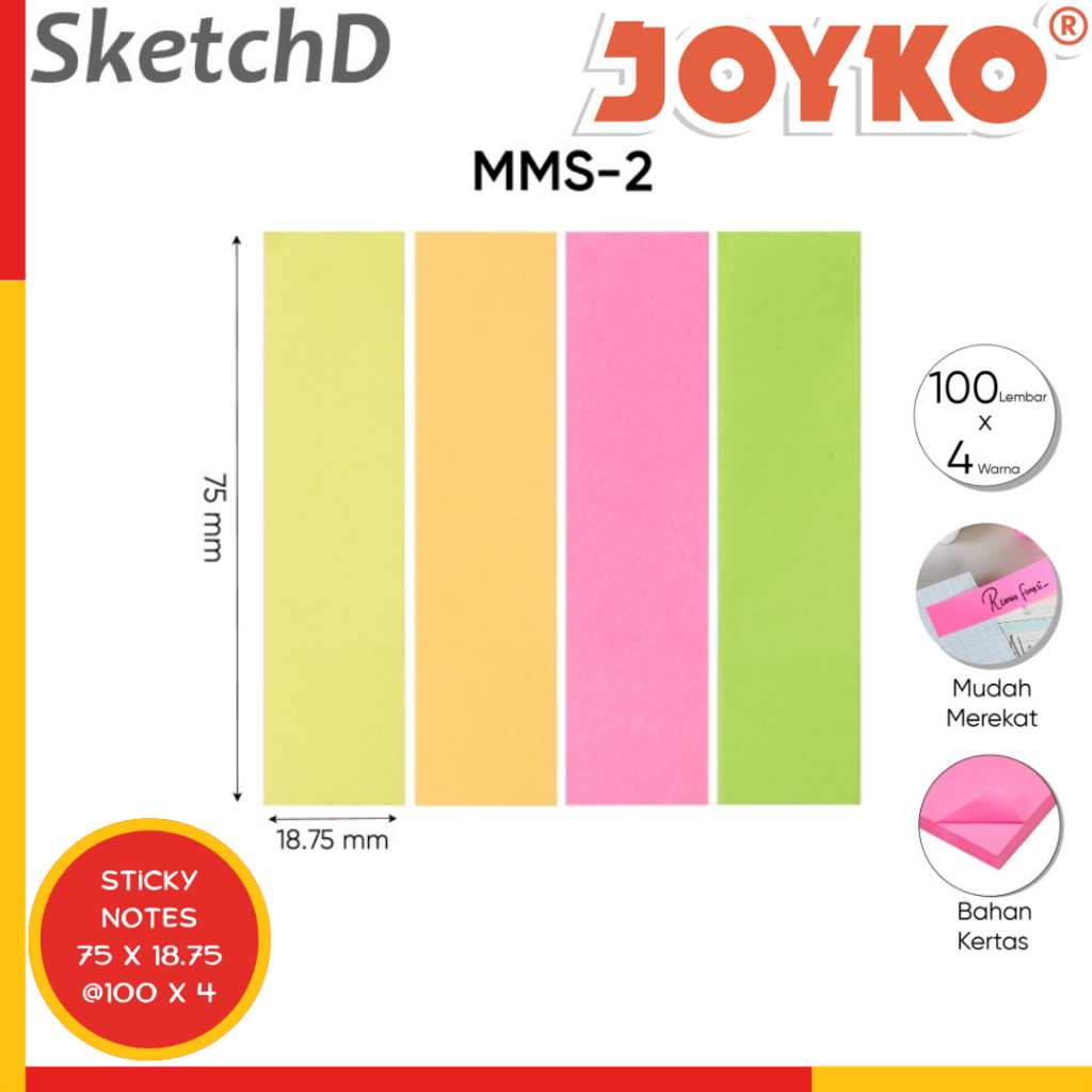 

Memo Kertas Tempel Joyko MMS-2 Sticky Notes 4 warna 400 lbr