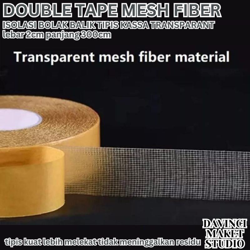 

(Mesh) Isolasi Perekat Kassa Bening Fiber Bolak Balik - Double Side Mesh Tape Clear Transparant Selotip Solatip Isolatip Maket Miniatur Diorama 20mm