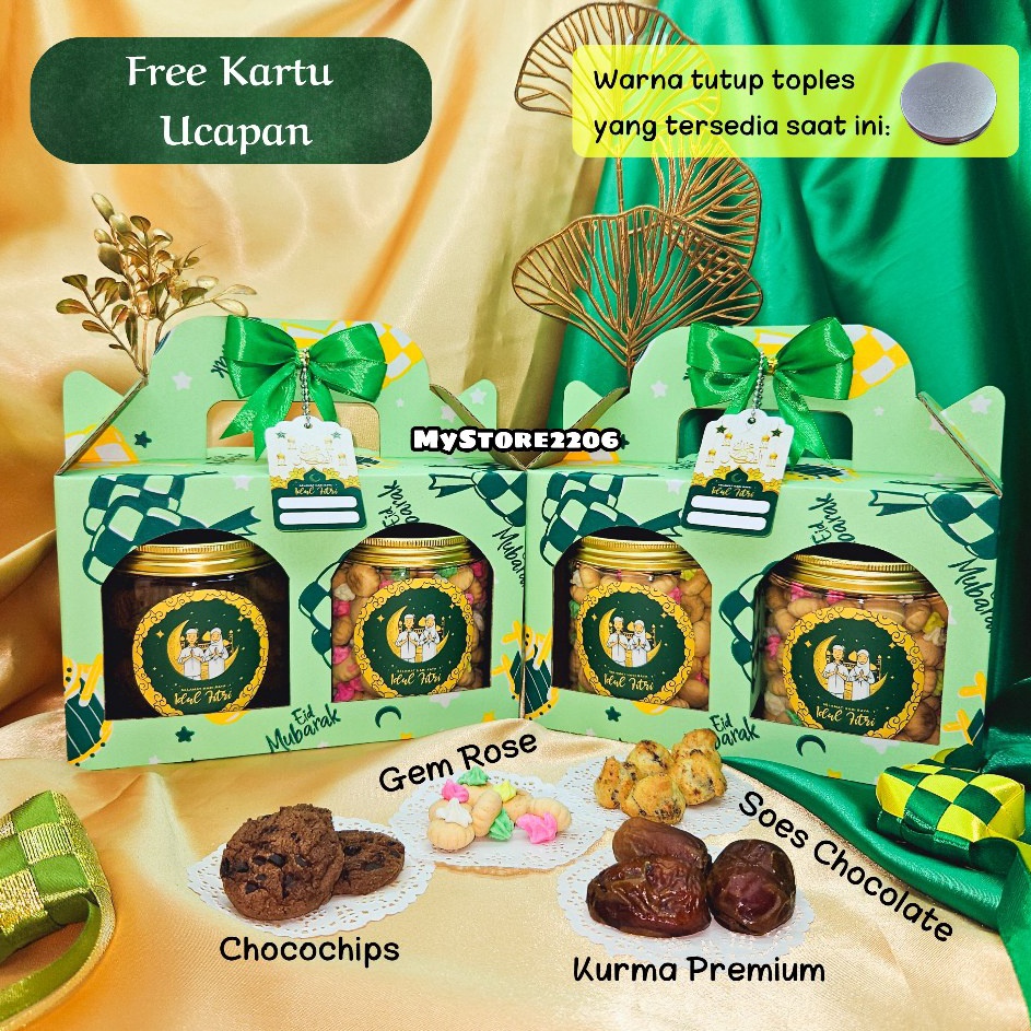 

Murmer 2 JAR Hampers Parcel Lebaran Idul Fitri 224 Cookies Kue Kering Choco Chips Gem Rose dan Buah Kurma 2 Jar 6ml Hampers Lebaran Ramadhan Idul Fitri Eid Mubarak