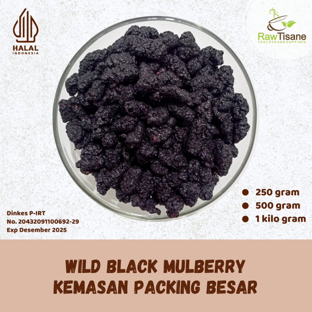 

RAW TISANE Dried Wild Black Mulberry Fruit Tea / Teh Buah Murbei Hitam Kering Isi 1 Kg