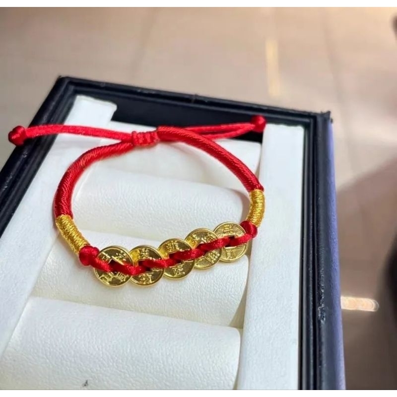 charm / liontin gelang tali cina merah keberuntungan kombinasi emas asli 24k emas hongkong 999 charm