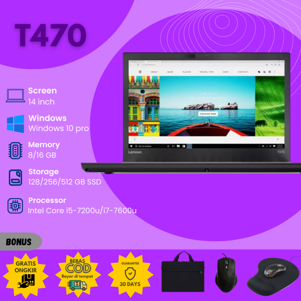 LAPTOP LENOVO THINKPAD T470 T470S CORE i5 i7 GEN 7 LAYAR 14 INCH PENINGKATAN TERBARU