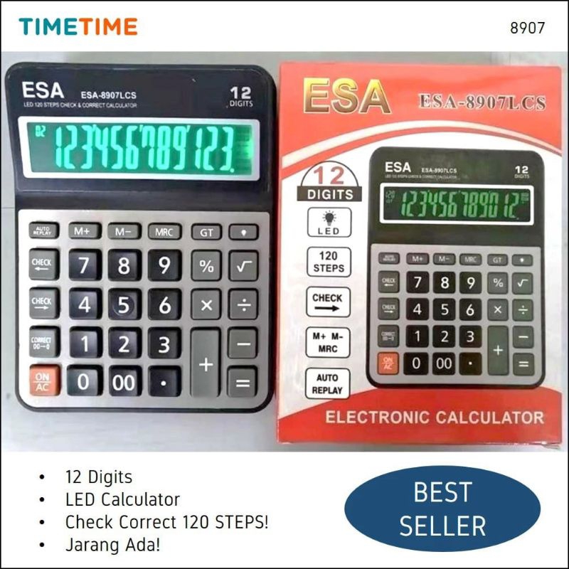 

KALKULATOR ESA CHECK CORRECT 12 DIGIT KALKULATOR LED / KALKULATOR DAGANG / KALKULATOR ESA 8907 LCS