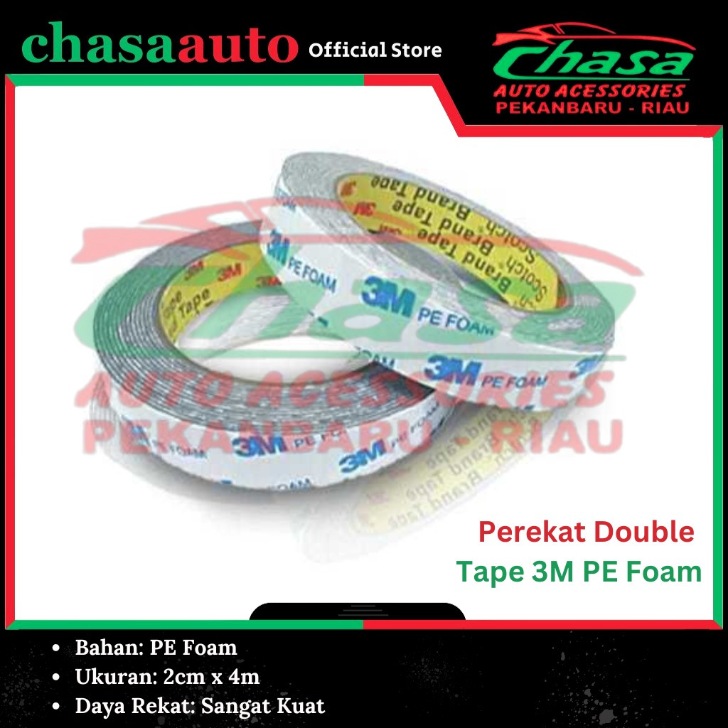 

(CHASA) Perekat Double Tape 3M PE Foam 2cm 20mm x 4M - Isolasi BB Busa Putih Automotive
