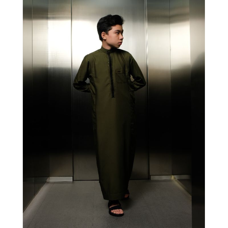 Jubah Shahama Anak KDS-137 Warna Hijau Army Lengan Panjang