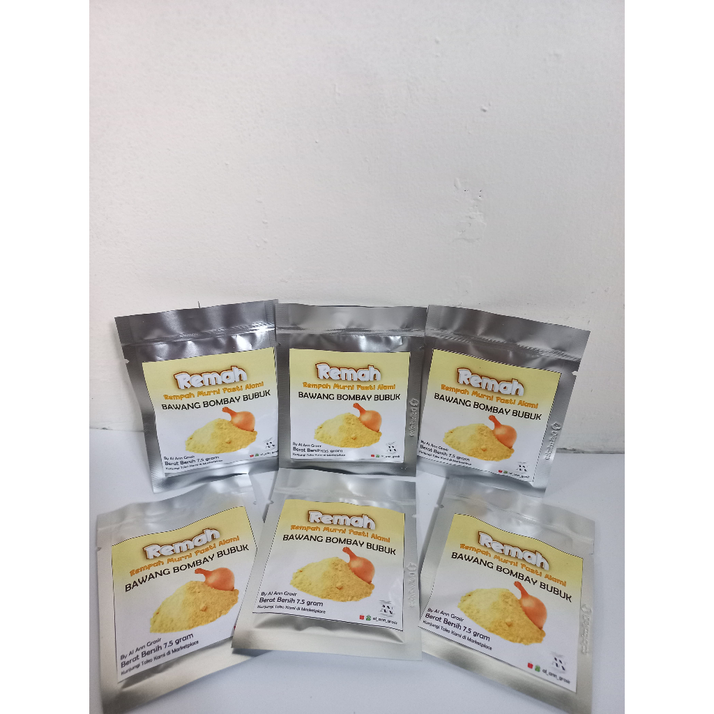 

Bawang Bombay Bubuk kemasan 7.5 gram_Onion Powder, Bubuk bawang bombay merek dagang "Remah
