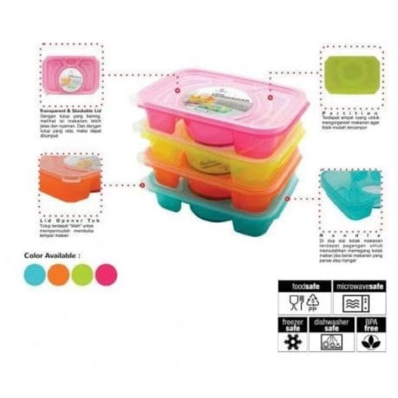 Tempat bekal sekat / kotak makan plastik/kotak catering claris