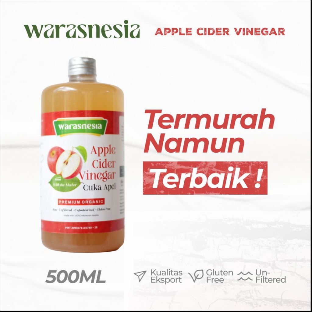 

Cuka apel original organik 500ml warasnesia apple cider vinerga with mother untuk diet dan kecantik sari cuka apel