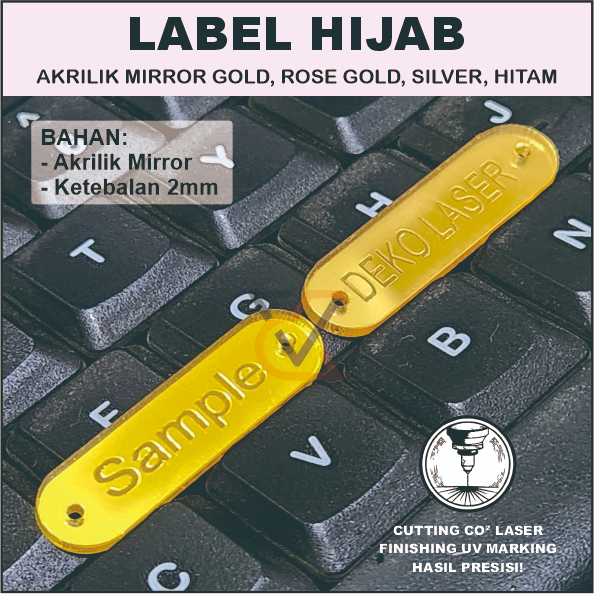 Akrilik Label Hijab / Acrylic Brand Custom Emas Silver Rose Gold Black Murah