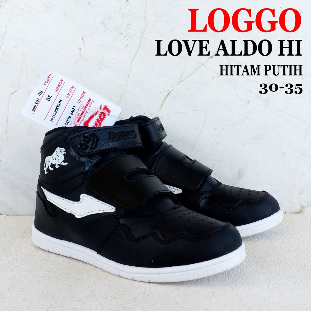 Sepatu sekolah LOGGO - size 30-35 - LOVE ALDO AMIR ALEX HI ALVIN LO ALDI LO- sepatu boot anak - sepa