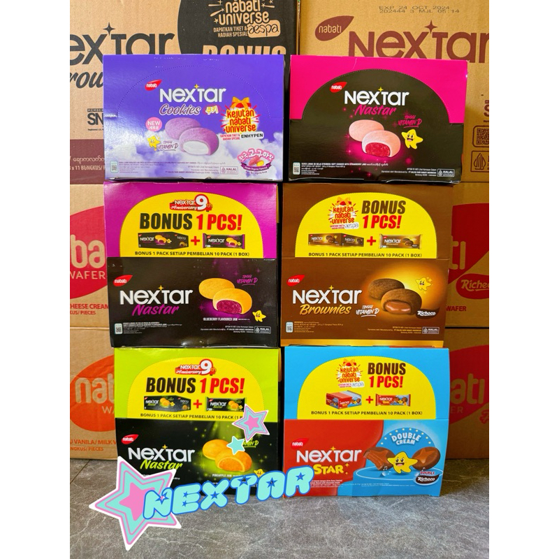 

❤️ GKJ STORE ❤️ NEXTAR COOKIES BY NABATI 1box isi 10pcs + 1pcs GOGUMA - BROWNIES - STAR - STRAWBERRY - BLUEBERRY - PINEAPPLE