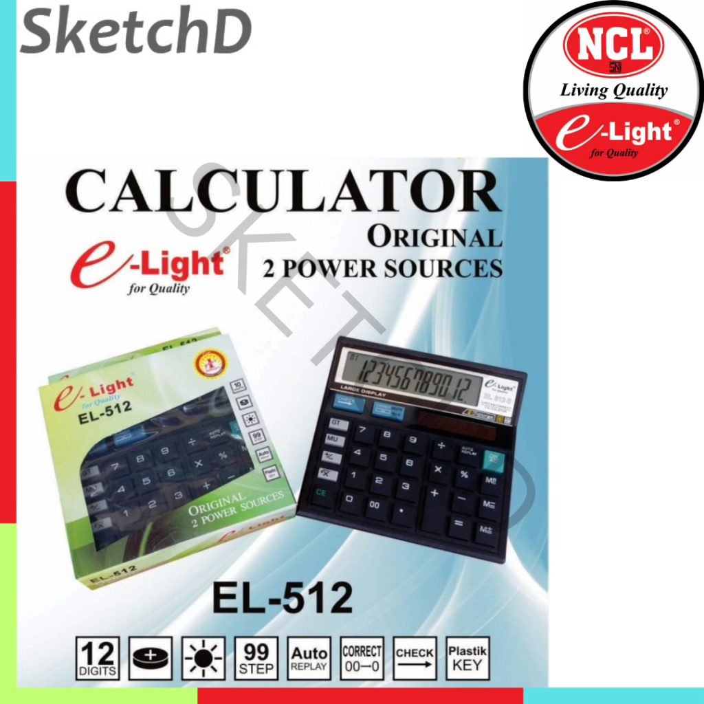 

Kalkulator sedang 12 digit Elight EL 512 E-light Calculator e light mirip Citizen