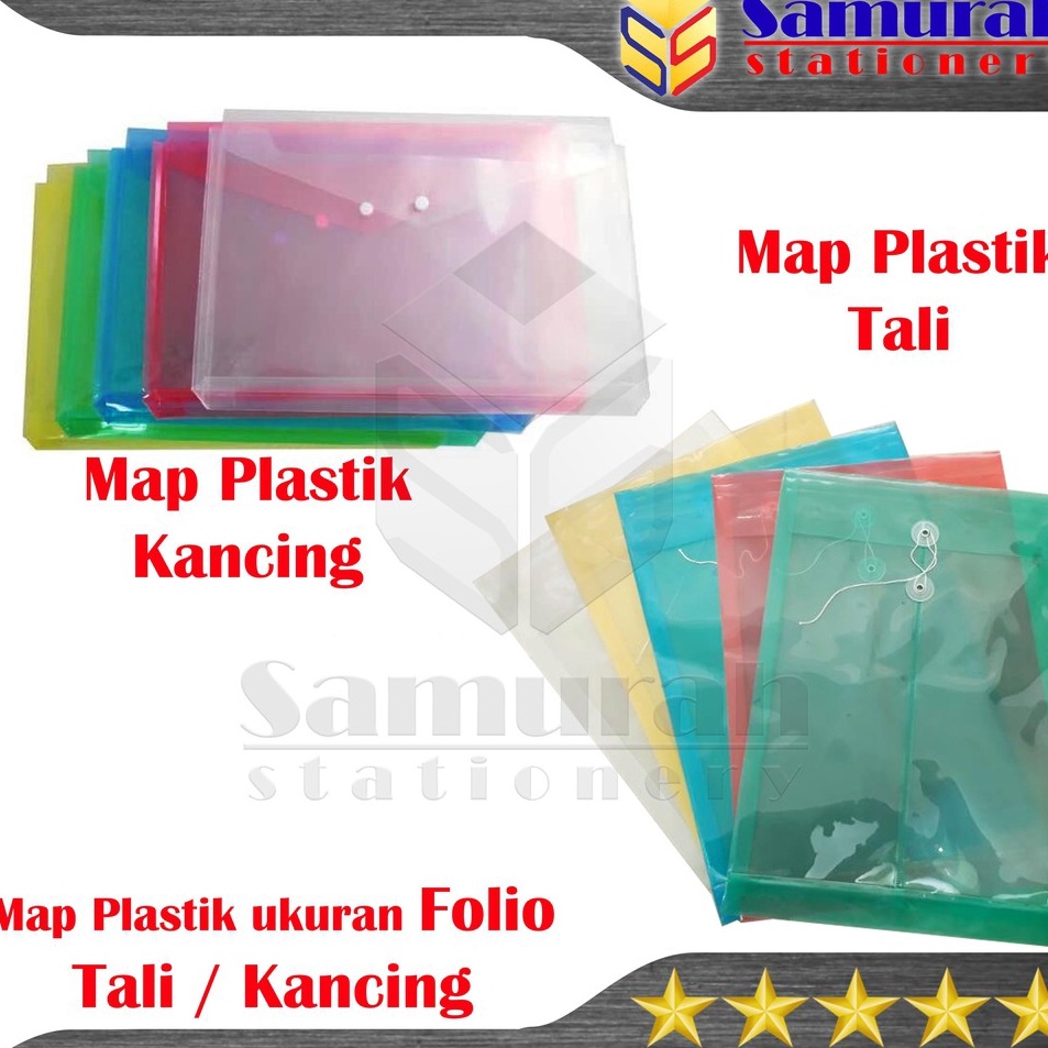 

Pasti Berkualitas Map Plastik Kancing Folio Punggung Per Lusin Map Plastik Tali ukuran F4 Transparant Clear isi 12 Pcs Warna Transparant Bening Biru Merah Kuning Hijau
