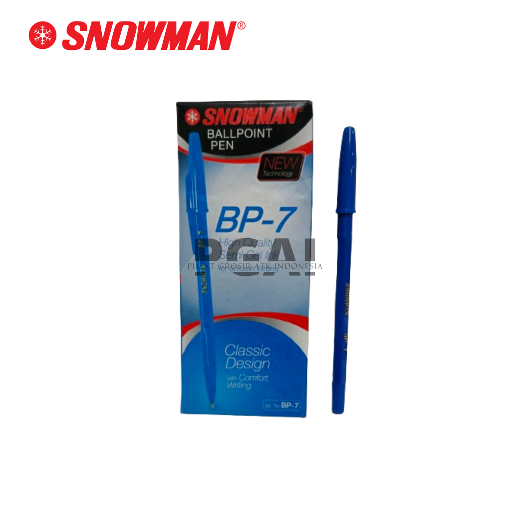 

BOLPOIN PULPEN BALLPOINT SNOWMAN BP7 0.7 MM TINTA BIRU 1 PACK ISI 12 PCS