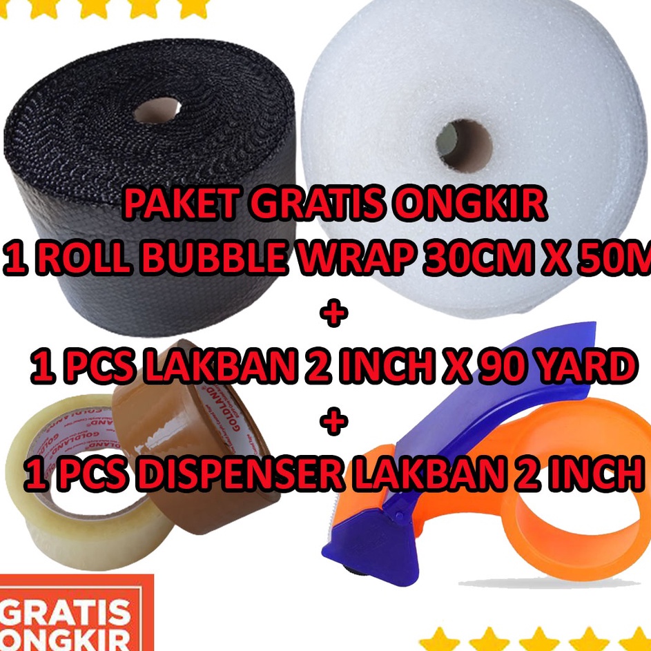 

Kualitas Bagus 1 ROLL BUBBLE WRAP 5M X 3CM 1 LAKBAN 48MM X 9 YARD DISPENSER LAKBAN BESAR 2 INCH