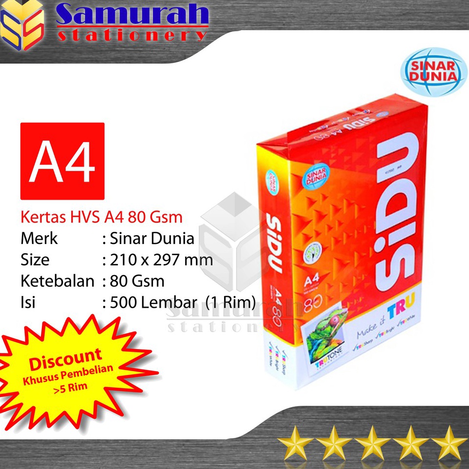 

First Arrival Kertas HVS Sinar Dunia A4 8 Gsm HVS Sidu A4 8 Gram Kertas Sidu A4 8gsm Kertas HVS Putih Print