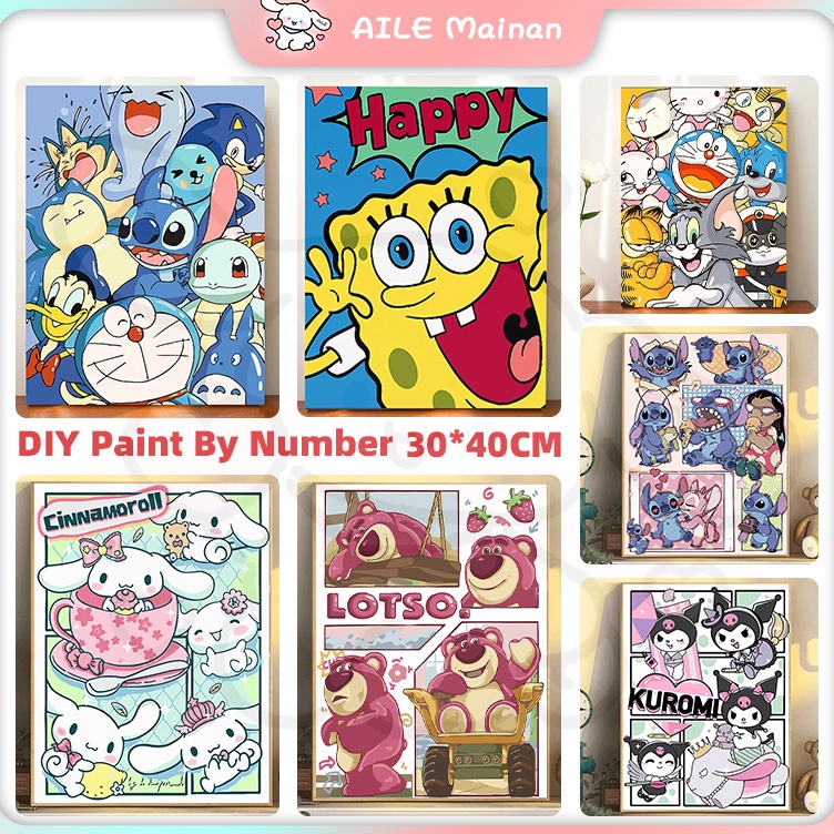 

Best Delivery Paint By Number 3 x 4CM Sanrio Canvas Painting By Numbers Kit Digital Oil Painting DIY Lukisan Pokemon Lotso Kuromi with Frame Digital Painting Landscape Cartoon Anime Series