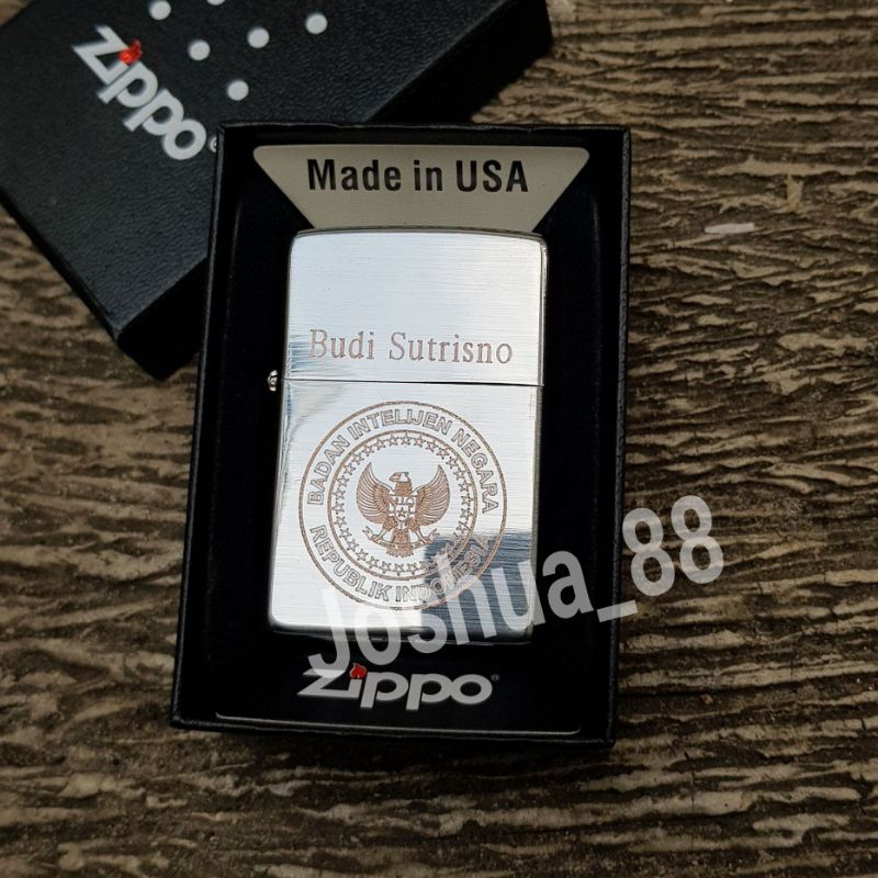 Zippo Custom Korek Api Ukir Logo BIN Badan Intelijen Negara Silver Bisa Ukir Nama sendiri