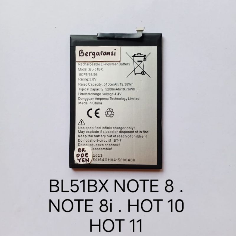 Baterai for infinix BL-51BX BL51BX BL 51BX Note 8 X692 . Note 8i X683 . Hot 10 X682B X682C . Hot 11 