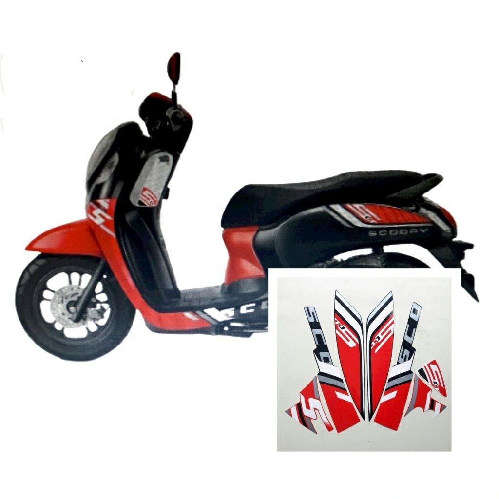 Sticker Polet striping decal Honda Scoopy fi sporty 2023 hitam merah
