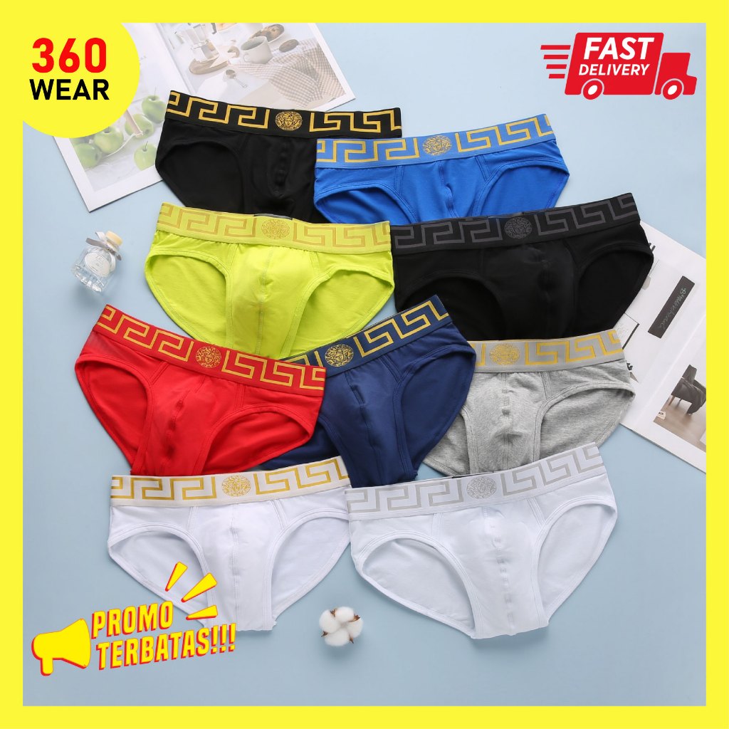 Celana Dalam Cowok Sempak Pria Men's Underwear Brief Katun Segitiga Versace Waistband Gold Mewah