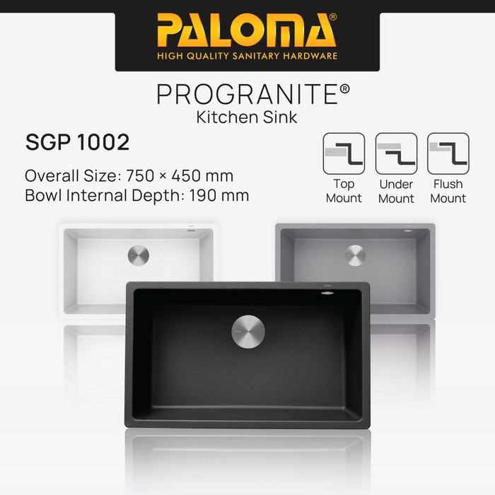 PALOMA SGP 1002 Kitchen Sink Bak Cuci Piring Dapur Progranite 1 Bowl Topmount Undermount Pro Granite