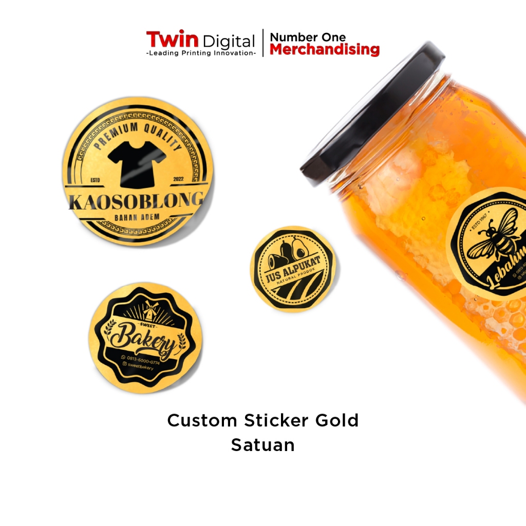 

Twindigital Cetak Stiker Label Kemasan Cafe Produk Tahan Air Tidak Mudah Robek - Stiker Gold Satuan