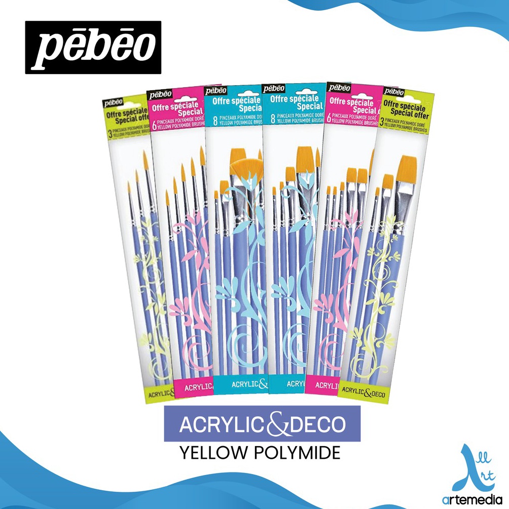 

KODE V2D6 Pebeo Yellow Polyamide Acrylic and Deco Brush Set