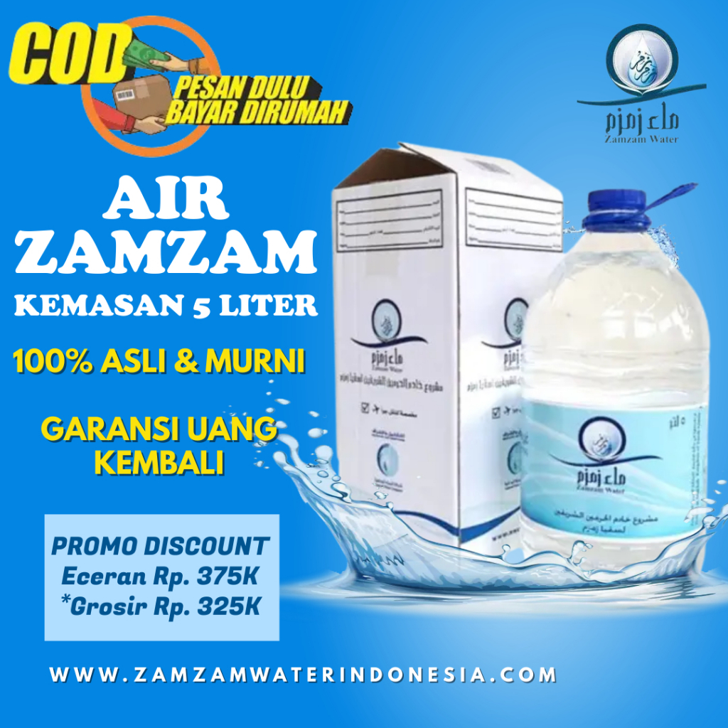 

Air Zam Zam 5 liter, Air Zamzam galon, Air Zamzam asli, Zamzam Water Original 100%