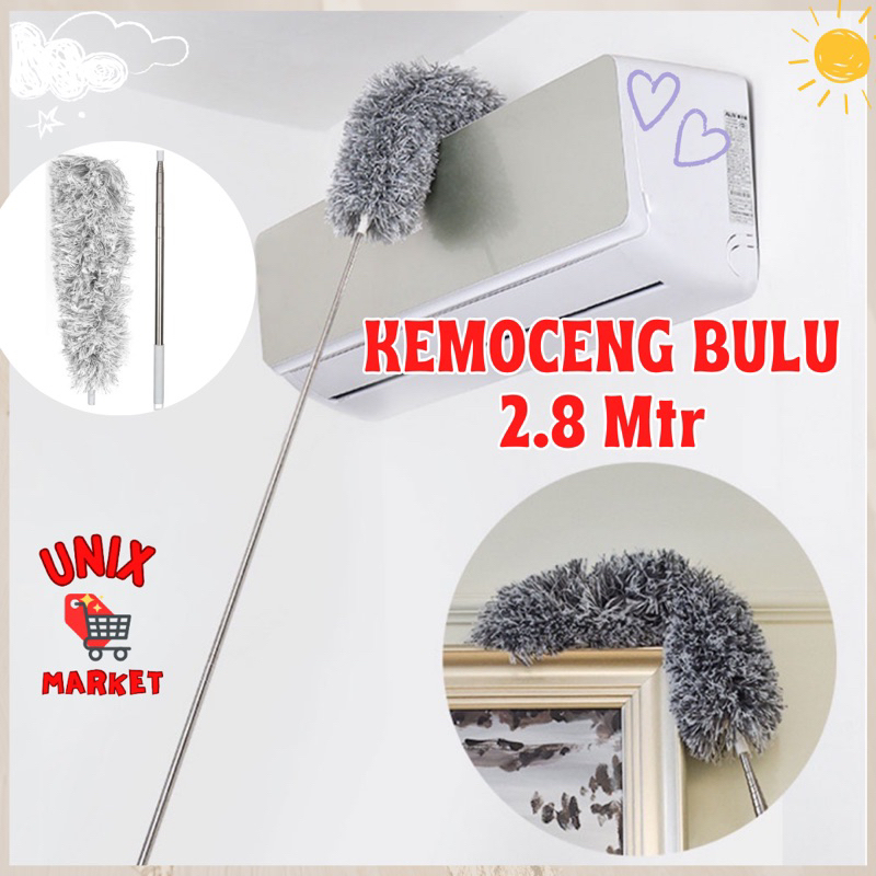 Kemoceng Microfiber Teleskopik 2.8 Meter Tongkat Pembersih Debu Kaca Jendela Pembersih Langit Rumah 
